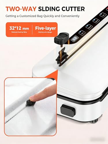Vacuum Sealer Machine 75KPa 6-in-1 Dry Moist Modes Digital Timer White