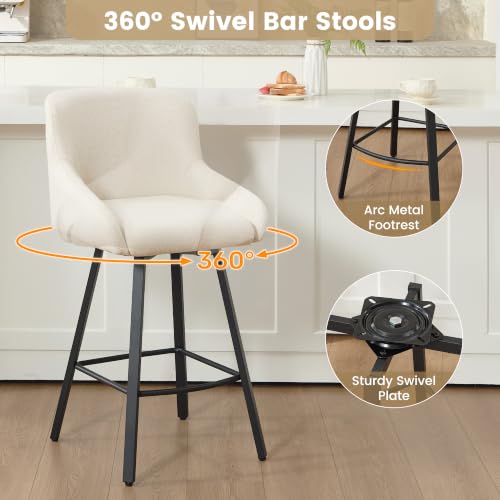 Set of 2 26-Inch Counter Height Swivel Bar Stools Beige