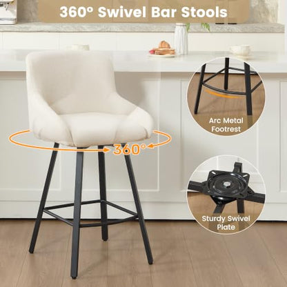 Set of 2 26-Inch Counter Height Swivel Bar Stools Beige