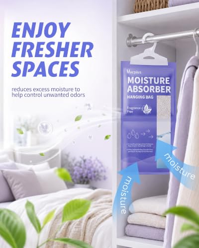 Vacplus Moisture Absorber 3 Pack Closet Hanging Bags - Fragrance-Free