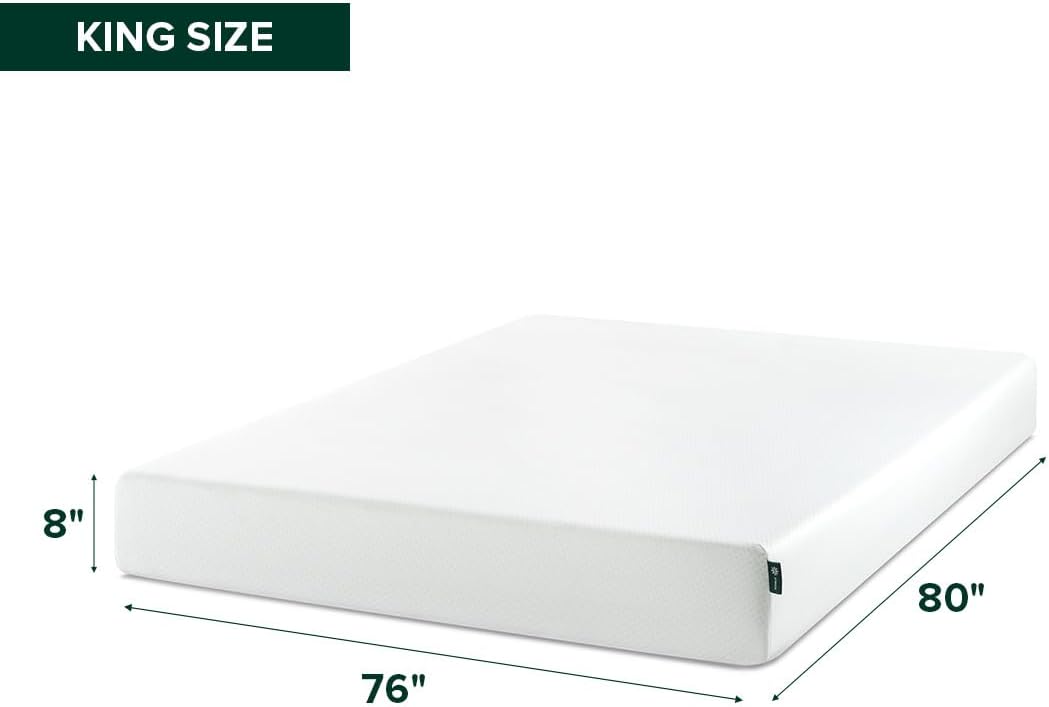 Zinus 8 Inch King Green Tea Memory Foam Mattress - Medium Firm, Zoned Pressure Relief, Safe & Fiberglass Free