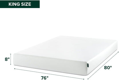 Zinus 8 Inch King Green Tea Memory Foam Mattress - Medium Firm, Zoned Pressure Relief, Safe & Fiberglass Free