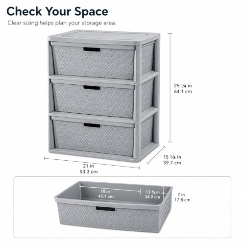 Gray 3 Drawer Plastic Storage Organizer Tower - No Tools Assembly