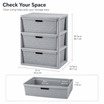 Gray 3 Drawer Plastic Storage Organizer Tower - No Tools Assembly