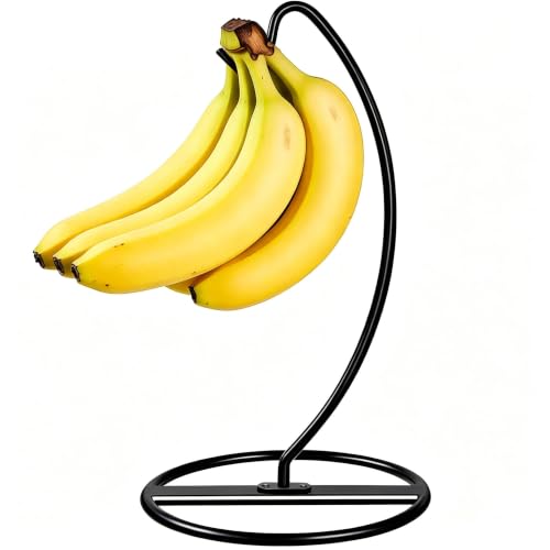 Black Banana Holder Stand - Heavy Duty Rustproof Fruit Hook for Kitchen Countertop Organization