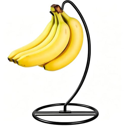 Black Banana Holder Stand - Heavy Duty Rustproof Fruit Hook for Kitchen Countertop Organization