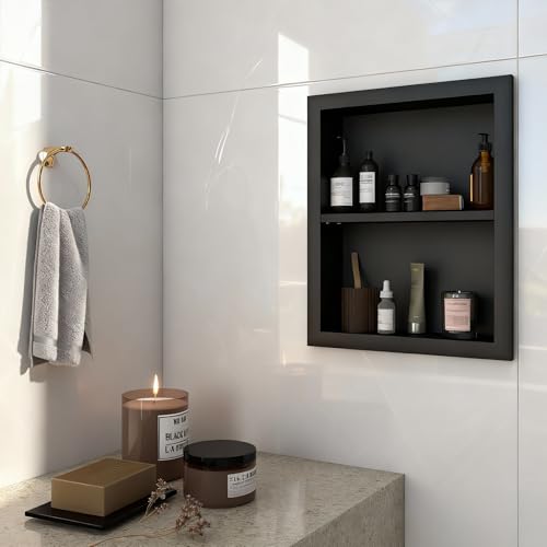 Wood Recessed Wall Niche Cabinet with Adjustable Shelves for Bathroom Living Room Bedroom