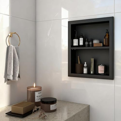 Wood Recessed Wall Niche Cabinet with Adjustable Shelves for Bathroom Living Room Bedroom