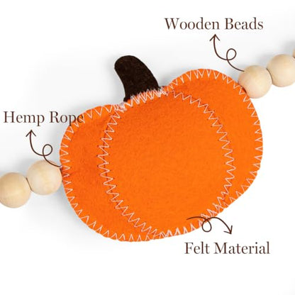 Fall Felt Pumpkin & Maple Leaf Garland - Handmade Autumn Decor 5.9Ft