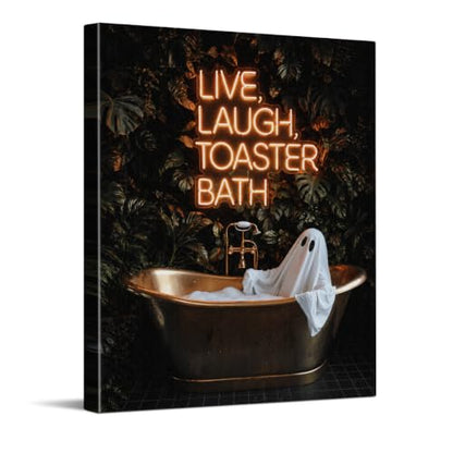 Ghost Bubble Bath Neon Sign Scene - 8x10 Inch Halloween Canvas Wall Art - Spooky Bathroom Decor
