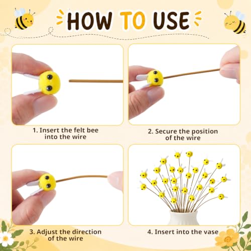 30Pcs Felt Bee Stems Honeybee Decor for Vase & Party Table Centerpieces
