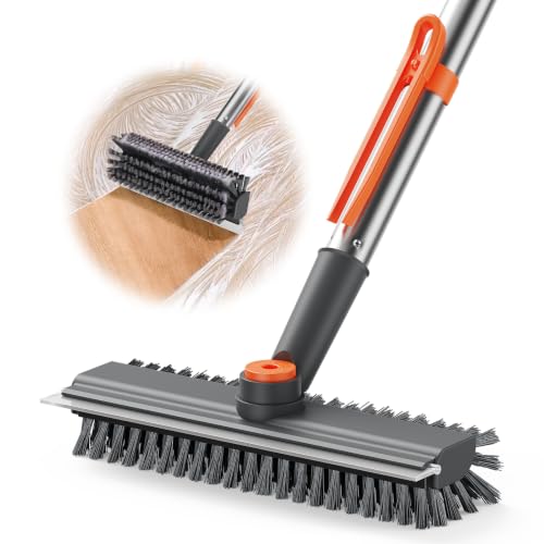 Air U+ Gray Floor Scrub Brush with Long Handle 4-in-1 Floor Cleaner & Squeegee