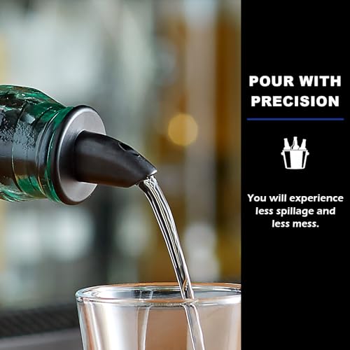 Black Plastic Liquor Pourers 2 Pack for Bottles, Alcohol, Oil, Syrup - Fits Most Standard Sizes