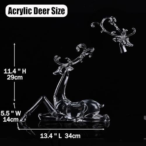 White Sitting Acrylic Reindeer Figurine for Christmas Decor - 11.4"