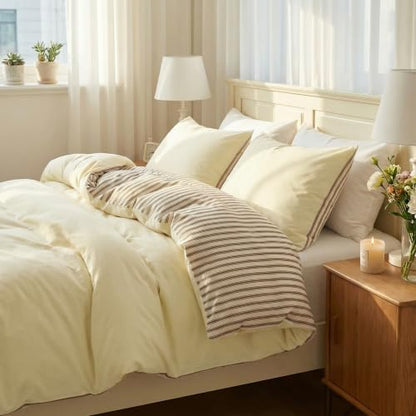 Yellow Printed Duvet Cover Set Queen Without Comforter - 3 Pieces