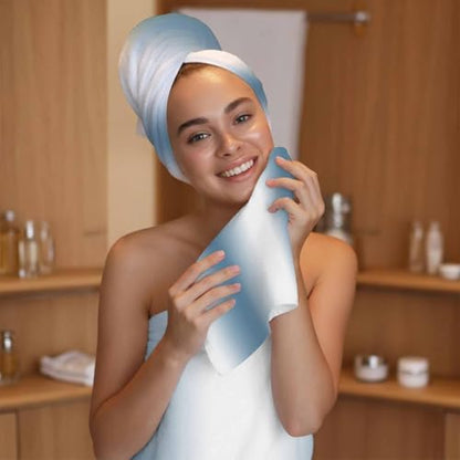 Blue Bath Towels Set of 3 - Ombre Microfiber Quick Dry, Soft & Absorbent