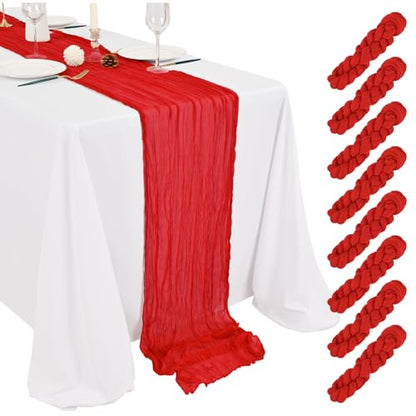 Showgeous Red Cheesecloth Table Runner 17 x 108 Inch - 8 Pack - Wedding & Party Decor