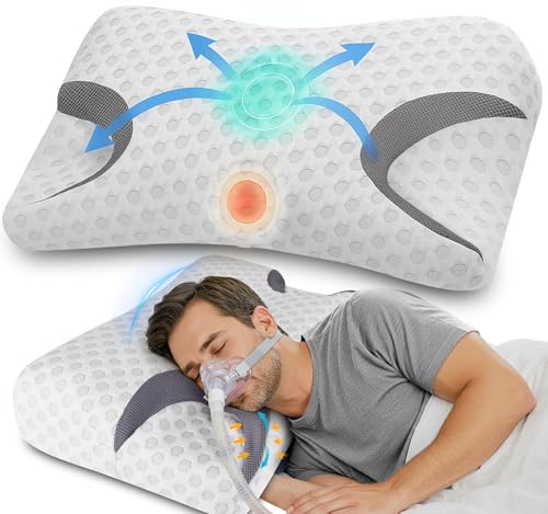 IKSTAR CPAP Pillow for Side Sleepers – Fits All CPAP Mask Types – Adjustable Memory Foam with Contoured Cutouts for Side, Back & Stomach Sleepers – Reduces Air Leaks & Mask Pressure a Better Sleep