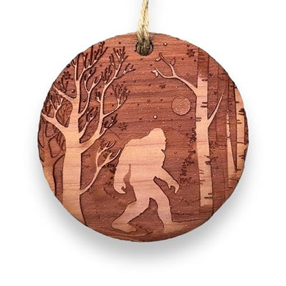 Cedar Ornament - Winter Sasquatch Bigfoot Holiday Decor