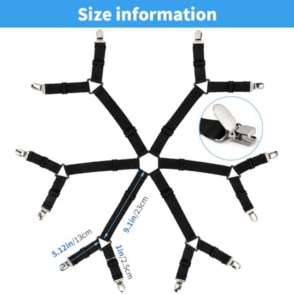 Adjustable Bed Sheet Fasteners - Elastic Mattress Corner Straps for All Mattress Sizes