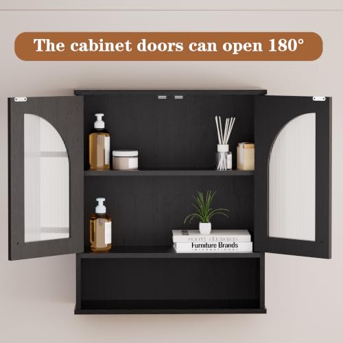 Black Bathroom Wall Cabinet with Adjustable Shelf - Compact Storage Organizer