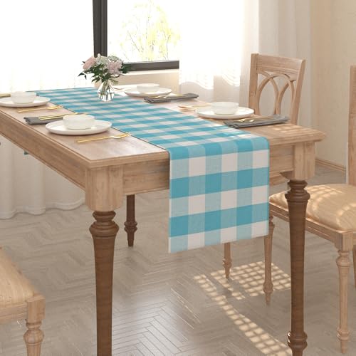 Sky Blue & White Buffalo Check Table Runner 12x120 Inch - Cotton Cloth for Dining & Decor - Variation of THIS listing