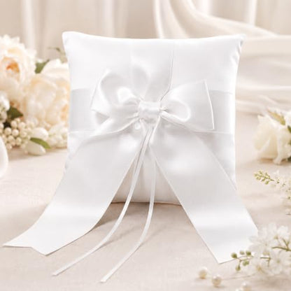 Ivory Ring Bearer Pillow 6x6 Inch Cotton Big Bow Wedding Ceremony Accessory
