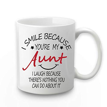 White Aunt Mug - I Smile Because You Are My Aunt 11oz Gift Coffee Cup