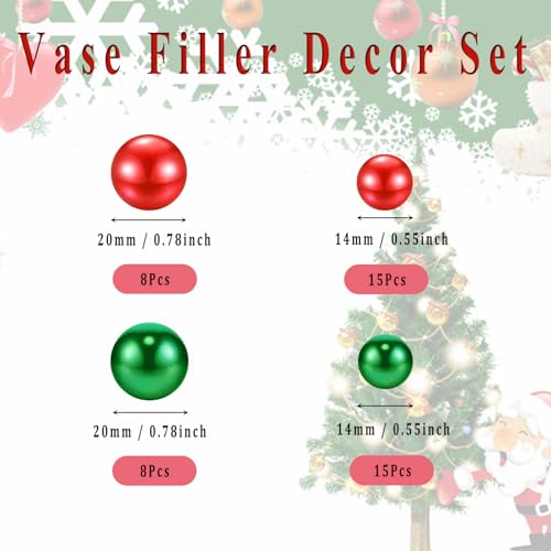 Christmas Vase Filler Decor Set - Red Green Beads & Holiday Figures, 10066pcs - Xmas Party Home Decor