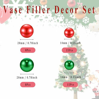 Christmas Vase Filler Decor Set - Red Green Beads & Holiday Figures, 10066pcs - Xmas Party Home Decor
