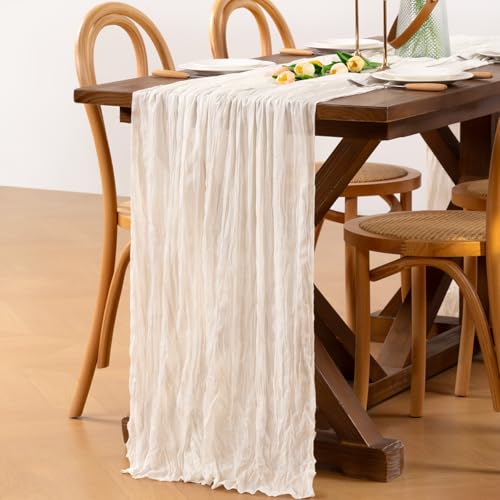 Ivory White Cheesecloth Table Runner 3 Pack - Boho Fall Gauze Linen