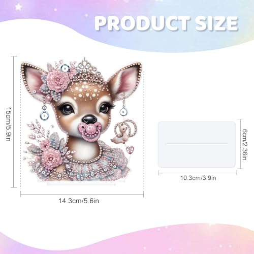 DIY Diamond Painting Deer Ornament Kit with Pink Rose Crown - Tabletop Decor