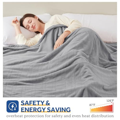 Sealy Twin Electric Heated Blanket 62x84 Inches with Auto Shutoff Light Grey