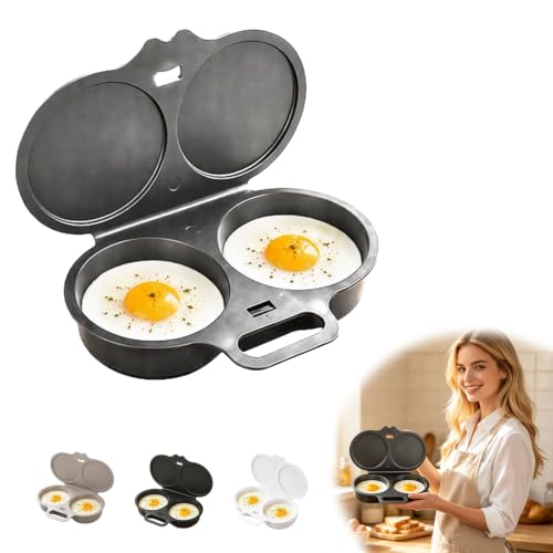Dark Gray Dual Cavity Microwave Egg Poacher with Lid & Handle - 1pcs