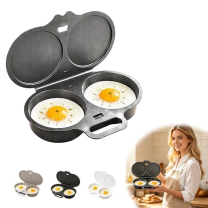 Dark Gray Dual Cavity Microwave Egg Poacher with Lid & Handle - 1pcs