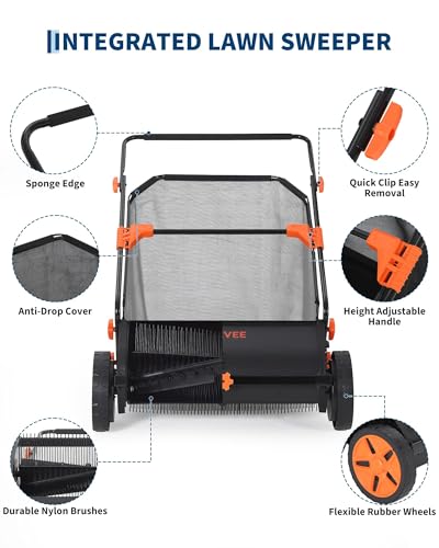21 Inch Non-Powered Leaf Sweeper with Metal and Plastic Frame - Yard Cleanup Tool