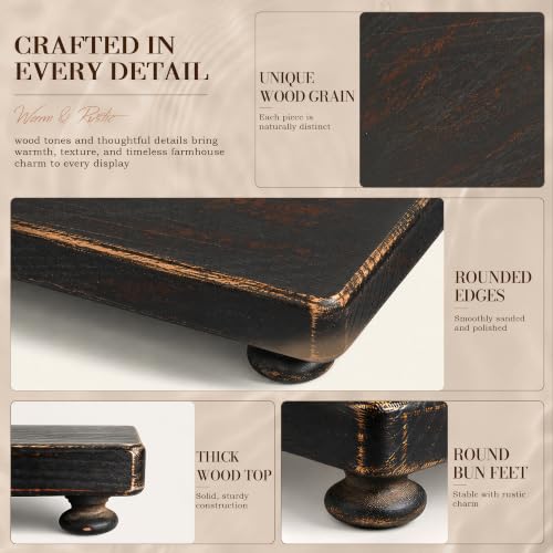 Distressed Black Wood Display Risers Set - Farmhouse Decor for Coffee Table
