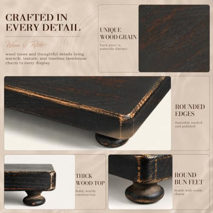 Distressed Black Wood Display Risers Set - Farmhouse Decor for Coffee Table