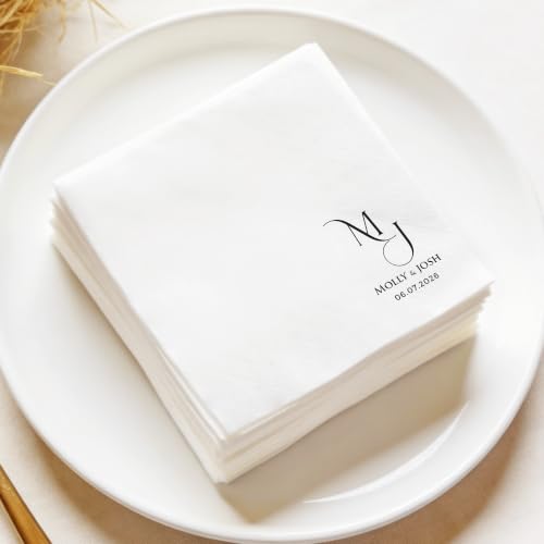 Custom Wedding Napkins Script Initial Personalized Cocktail Napkins - Design8