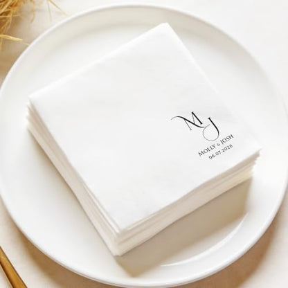 Custom Wedding Napkins Script Initial Personalized Cocktail Napkins - Design8