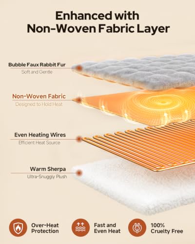Wearable Heated Blanket with Foot Pocket - Light Grey Bubble - 50x70"
