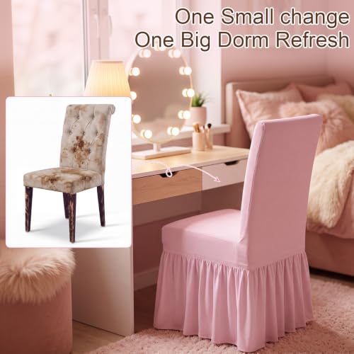 Pink Dorm Chair Cover 2 Pack Stretch Slipcovers for Dining & Office Chairs