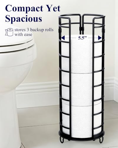 Kitsure Toilet Paper Holder Stand Black 16 Inch Space-Saving Bathroom Organizer with Refill Storage