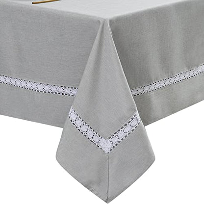 Heavy Duty Waterproof Linen Tablecloth with White Lace - Sg 70x52 Inches