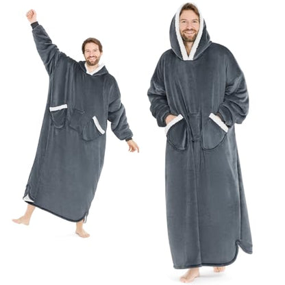 Oversized Wearable Blanket Hoodie for Women Men Christmas Gift Grey Extend 61 Inch