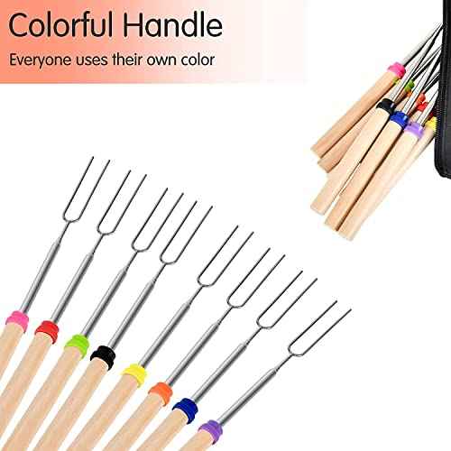 Simple Deluxe 16 Pcs 32 inch Marshmallow Roasting Sticks Extendable Design - Stainless Steel Smores Skewers For Camping, Bonfire, Fireplace, Retractible Sticks with Wooden Handle