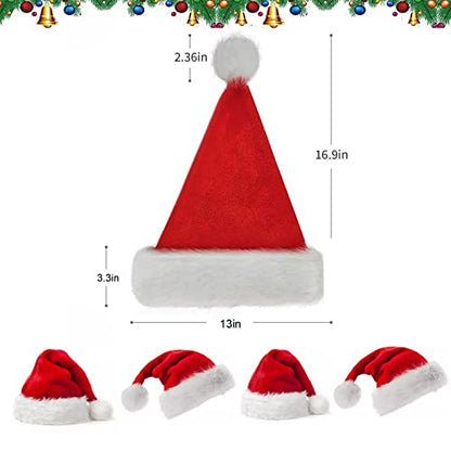 Santa Hats Bulk for Adults - Soft Velvet Christmas Holiday Party Wear - Set of 10