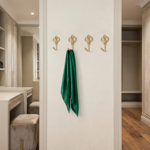 Gold Crown Curtain Holdbacks 2 Pack - Heavy Duty Metal Wall Hooks for Drapes, Coats, Hats & Towels, Rustic Decor