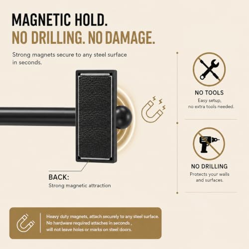 Magnetic Door Curtain Rod - Adjustable Black Metal Rod for Metal Doors & Windows
