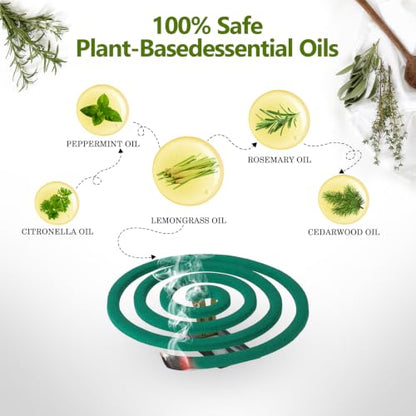 Natural Essential Oil Scented Coils 20 Pack for Outdoor Use with Stands - Long-Lasting Aromatherapy for Patio and Backyard